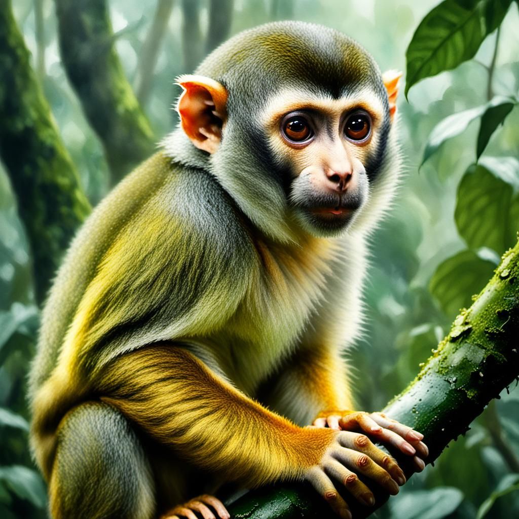 Squirrel Monkey Portrait in Watercolor Style