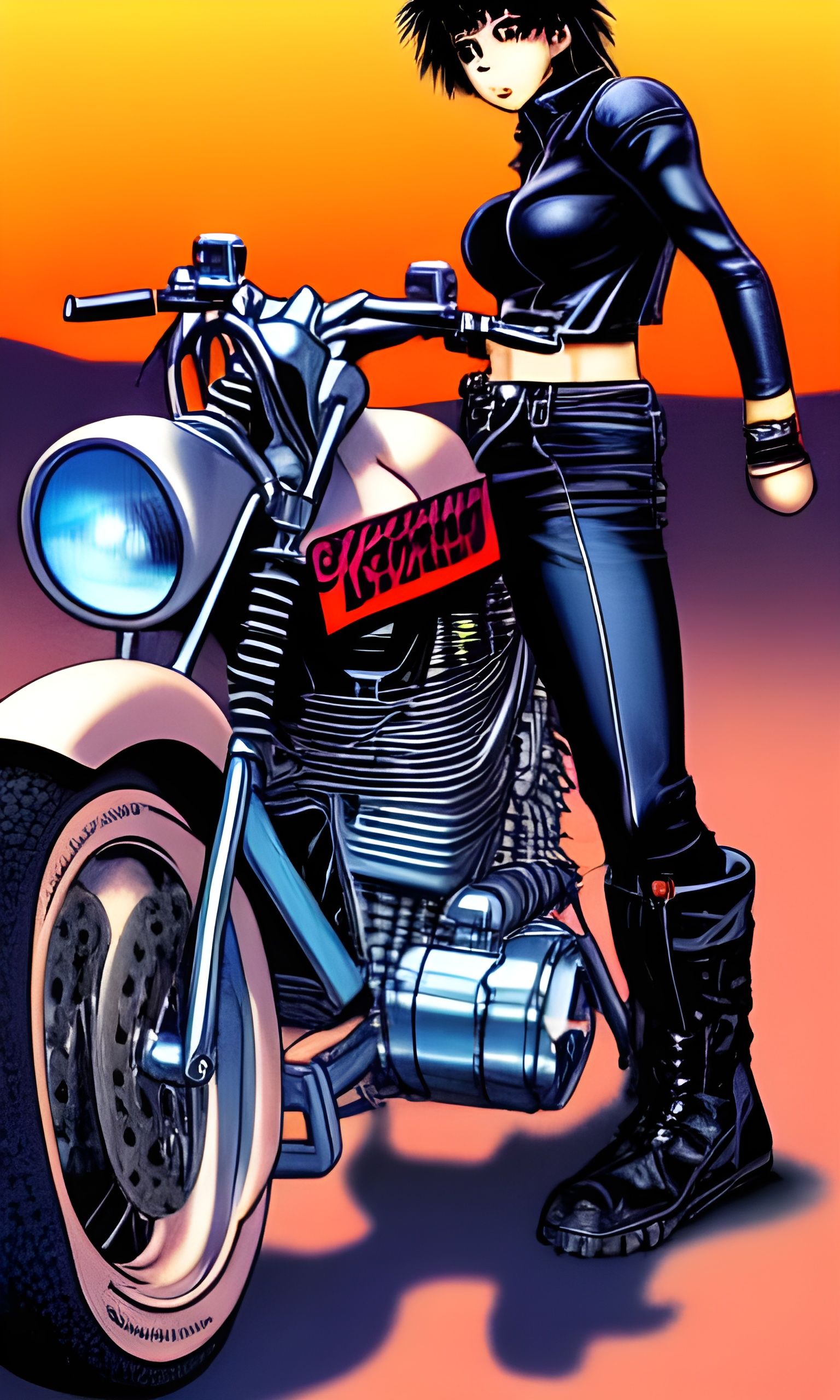 80s Anime Biker Chick on Desert Ride