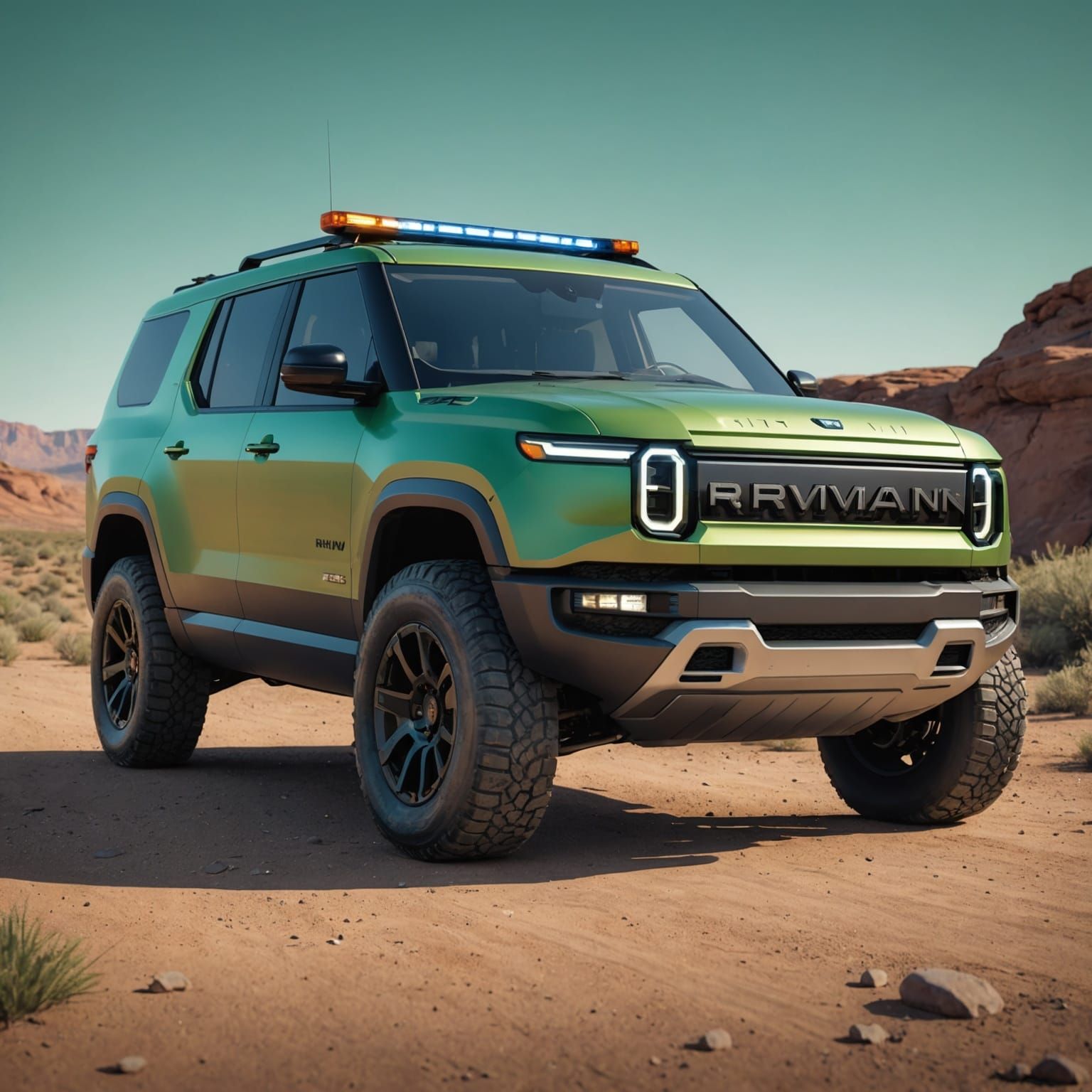 Hyperrealistic Rivian Police Car Splash Art