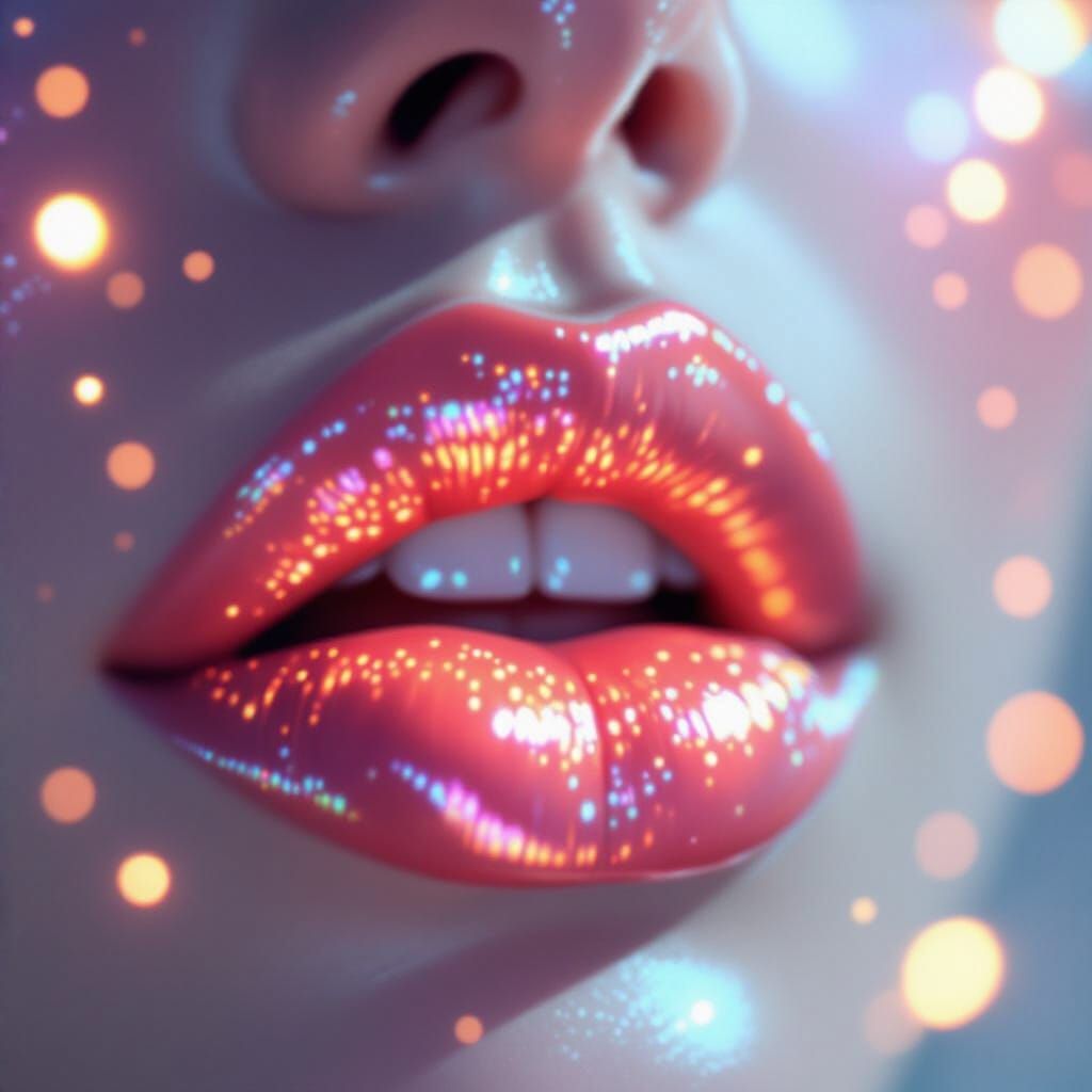 Glowing Lips with Iridescent Highlights