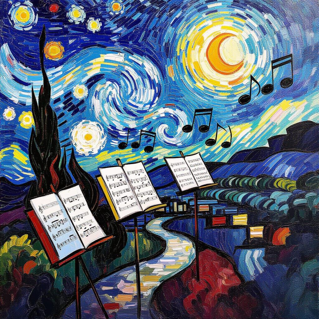 Musical Notes Swirling in Dreamlike Atmosphere