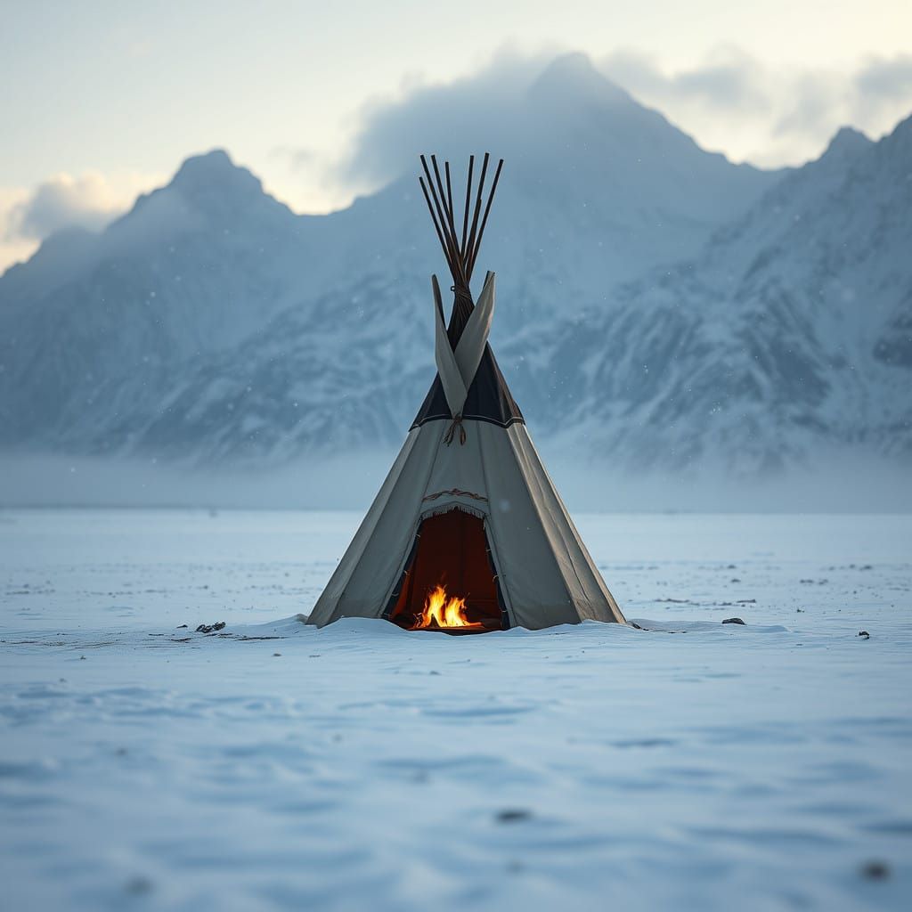 Serene Native Teepee in Winter Wonderlands