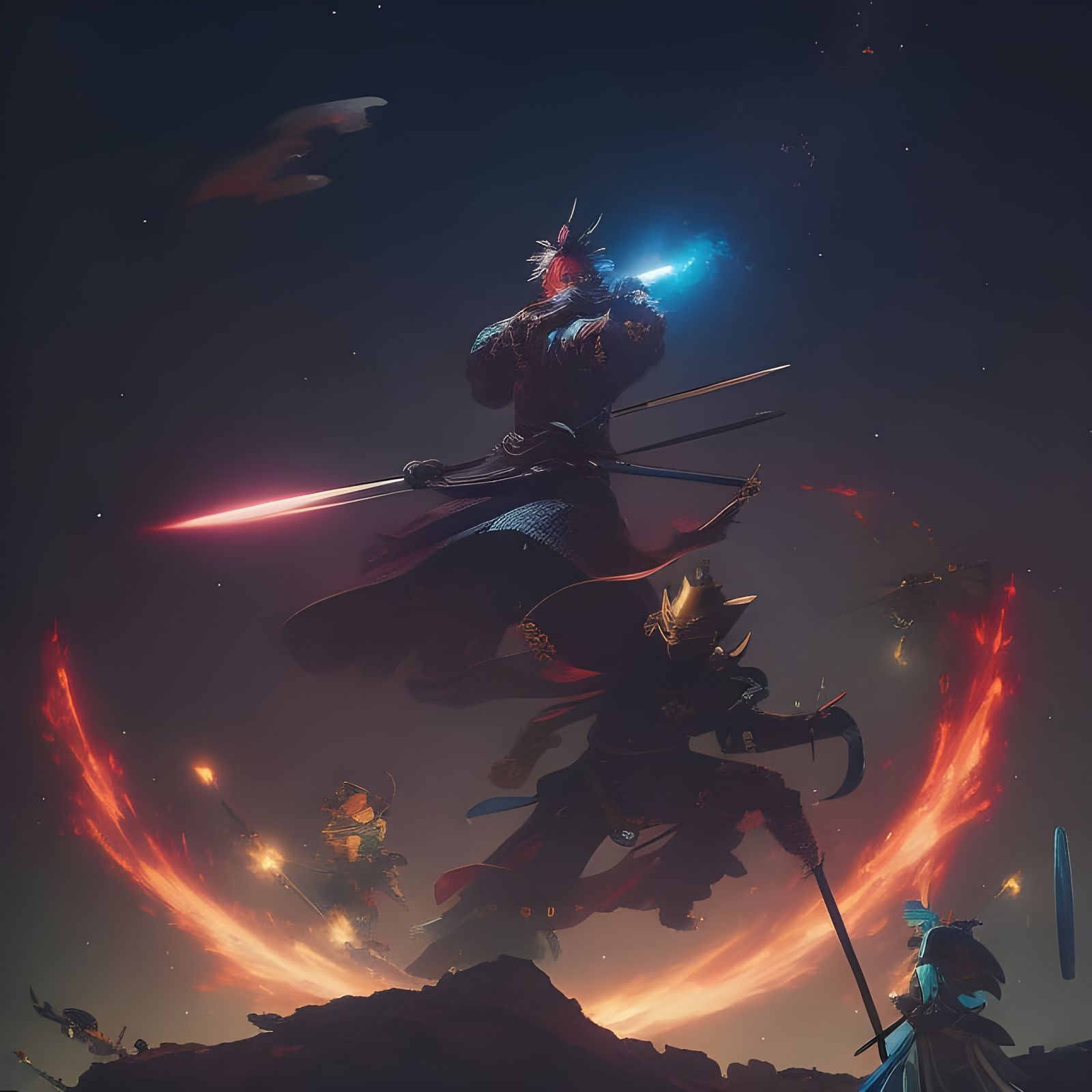 Stoic Samurai in Feudal Japan: Dark Fantasy Art