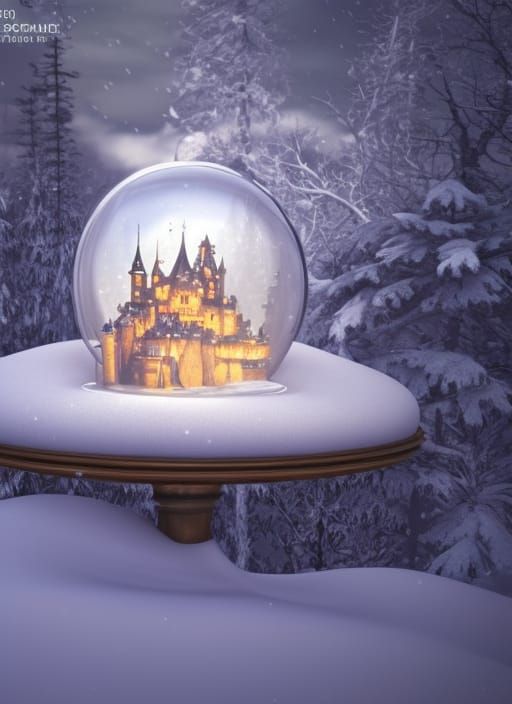 Gothic Castle in Dreamy Snow Globe