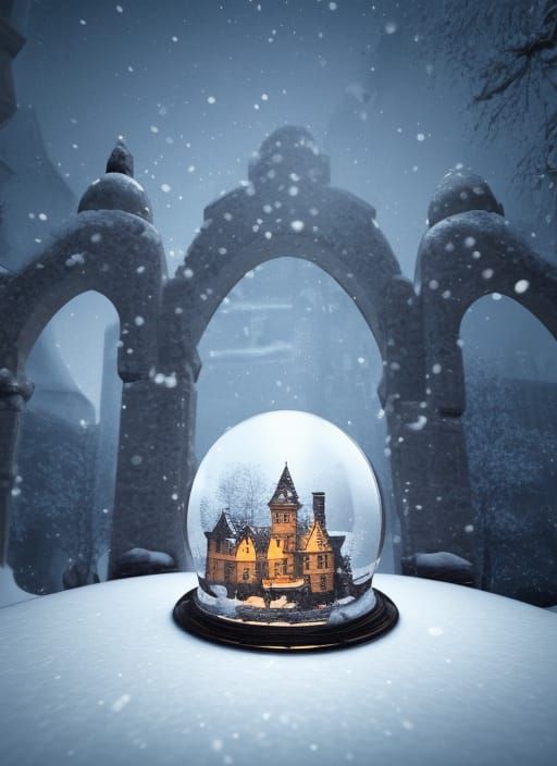 Gothic Castle in Snow Globe: 3D Render