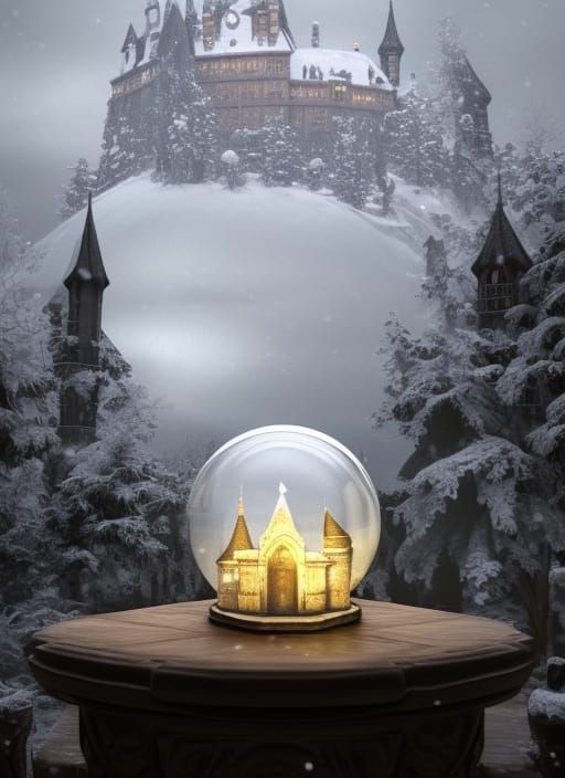 Gothic Castle Inside Snow Globe: 3D Render