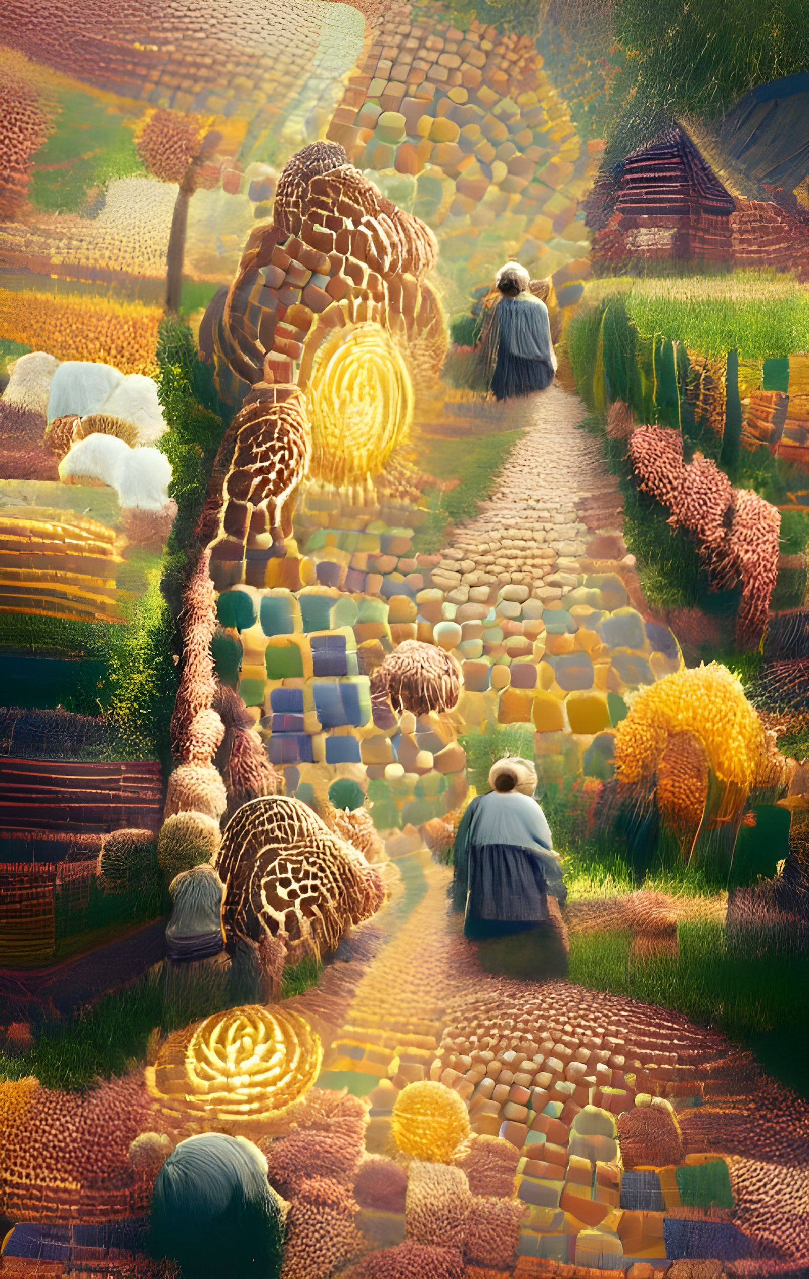 Earthy Pathway to Hillside House: Color Field Illustration