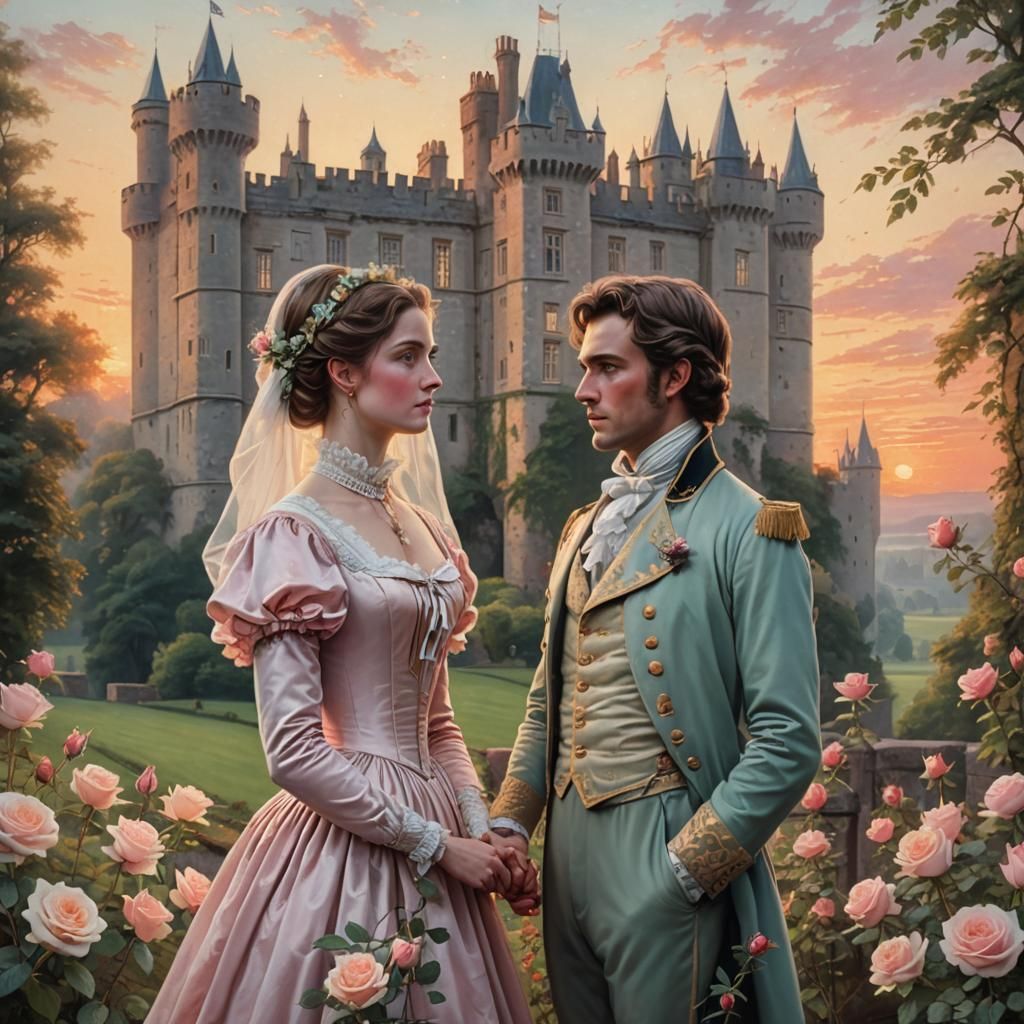 Regency Couple at Sunrise with Roses