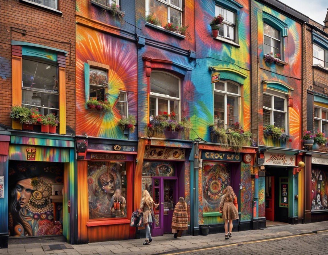 Groovy 60s Hippie Scene with Psychedelic Art