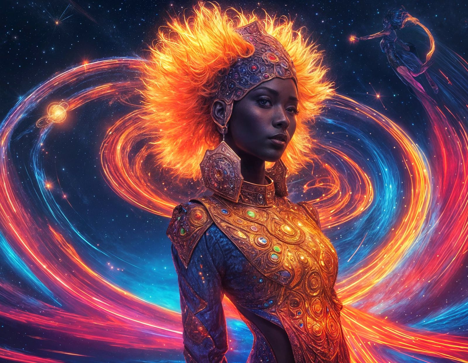 Afrofuturist Monarch in Psychedelic Space Art