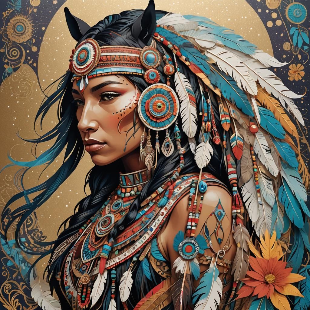 An Extreme Papercut illustration  of a Native American India...