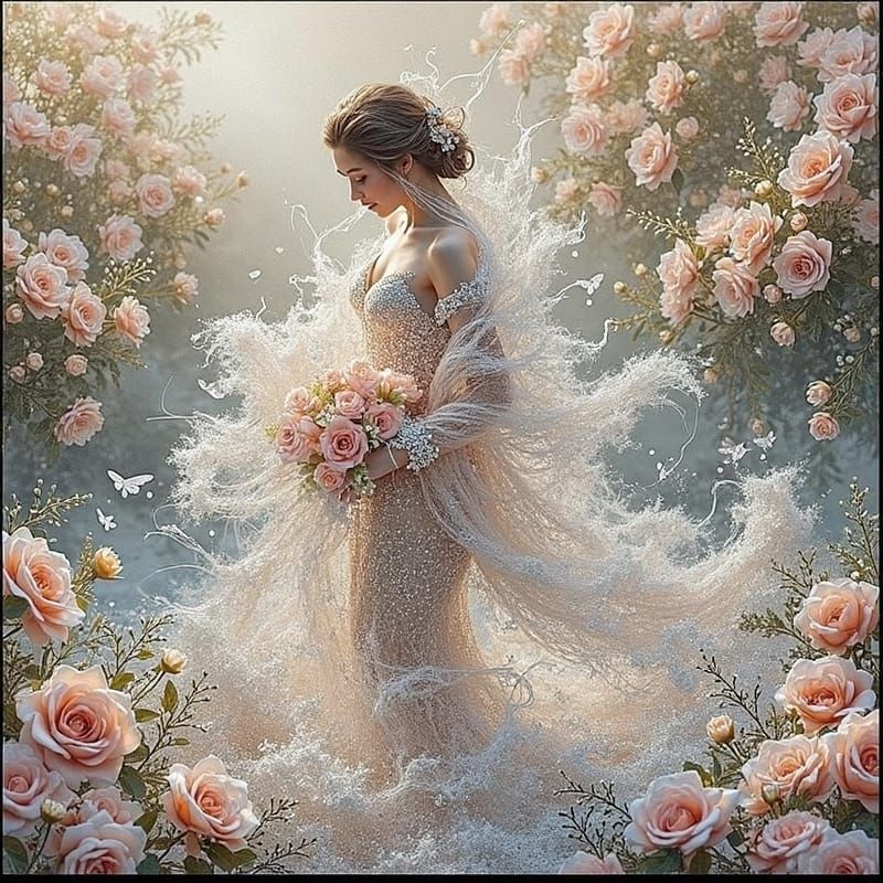 Diamond in Smoke-Filled Crystal Box with Flowers