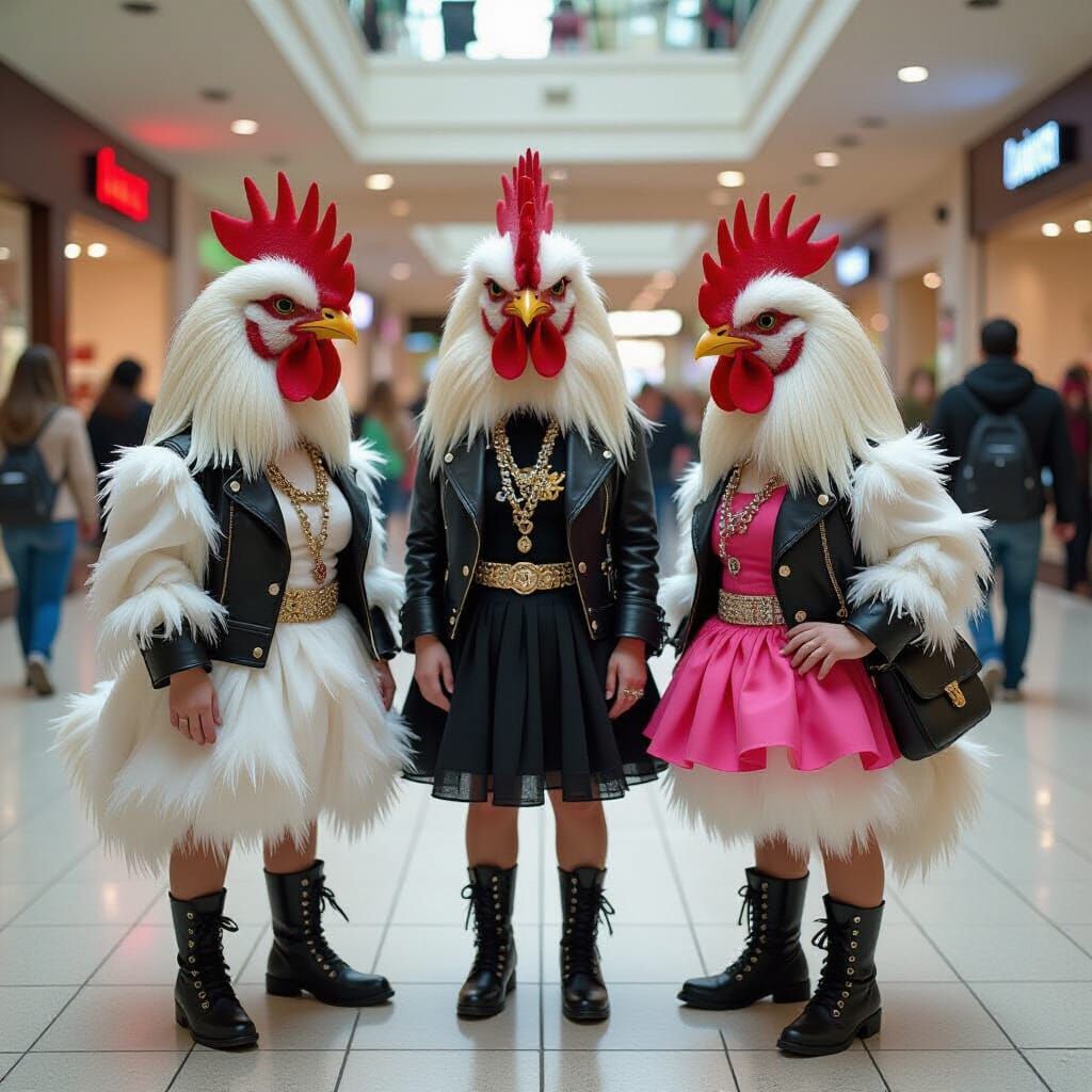Punk Rock Chicken Chicks at the Mall in Cyberpunk Style