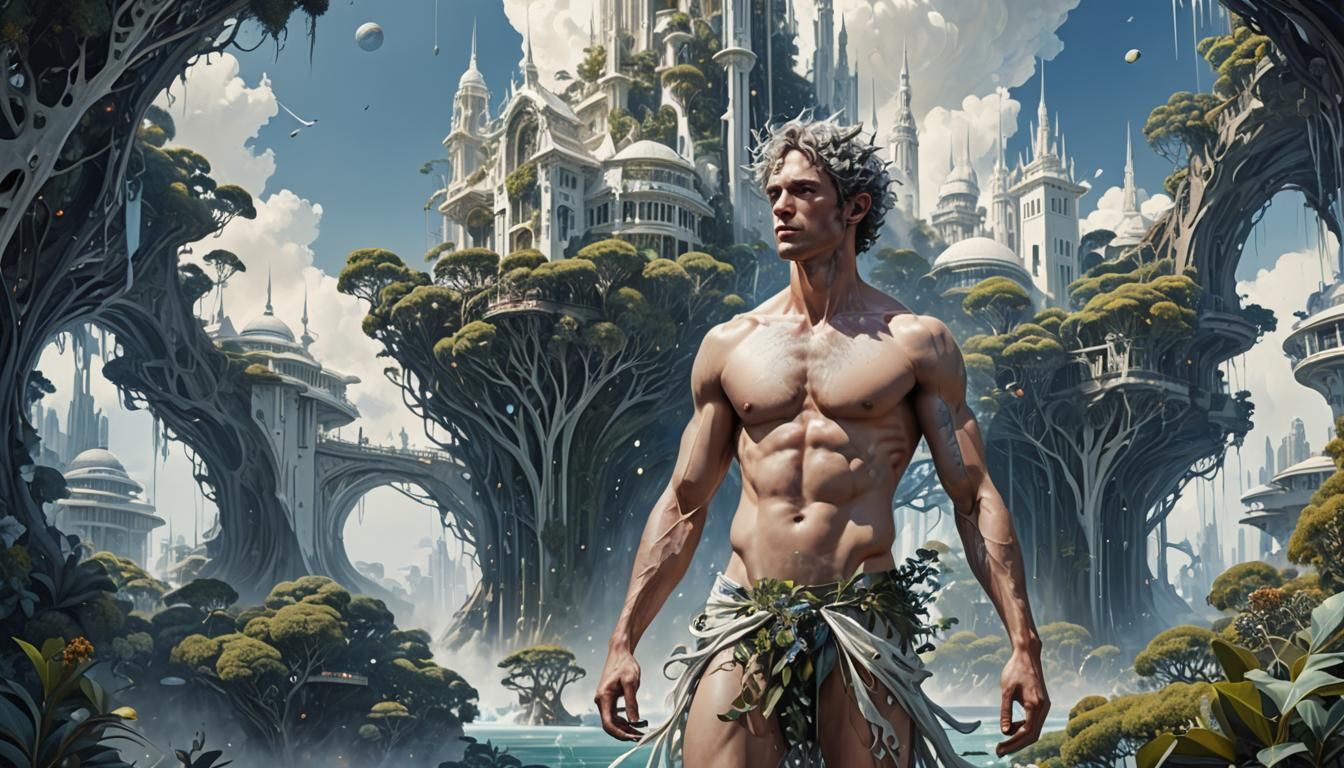 Slender Man in Floating City, Norman Lindsay Style