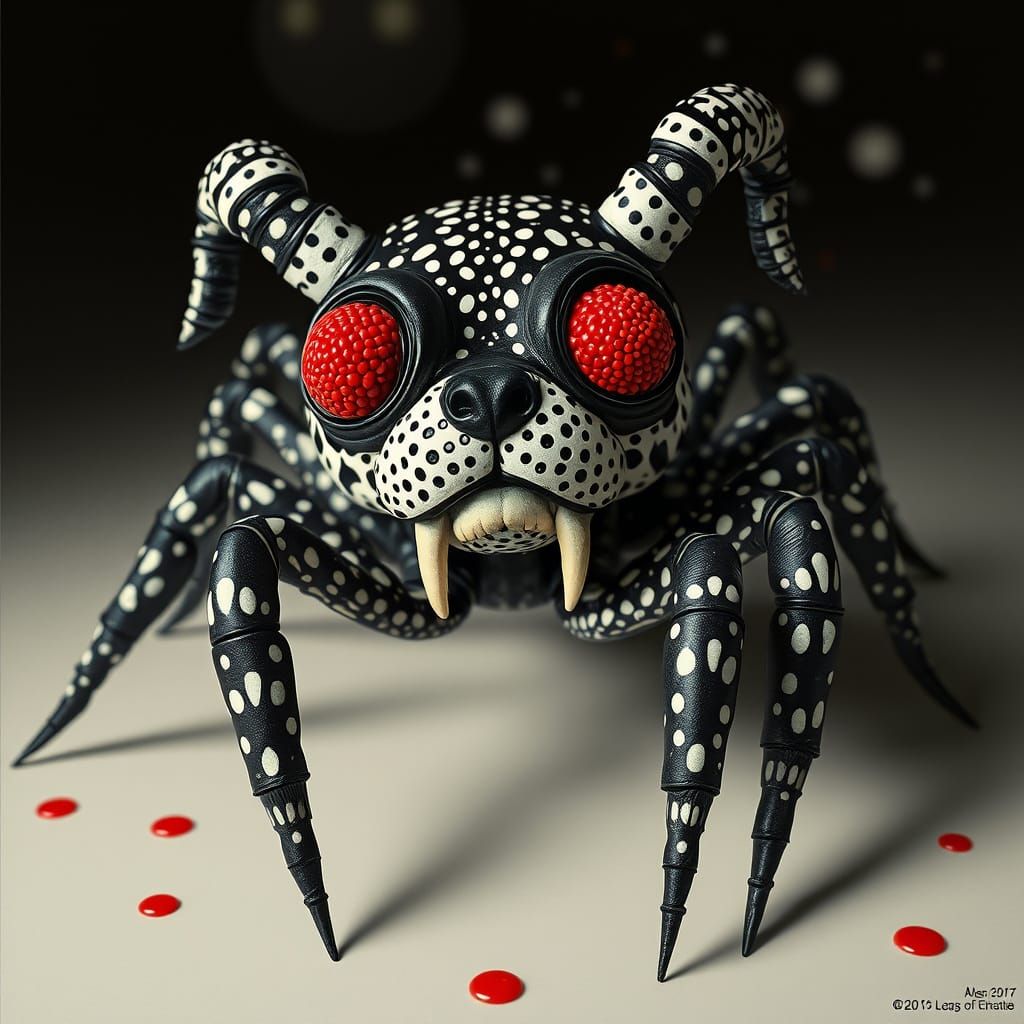 Whimsical Arachnid Canine in Vibrant Raspberry Hues