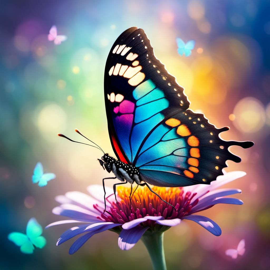 Hyperrealistic Butterfly on Flower in Vivid Colors