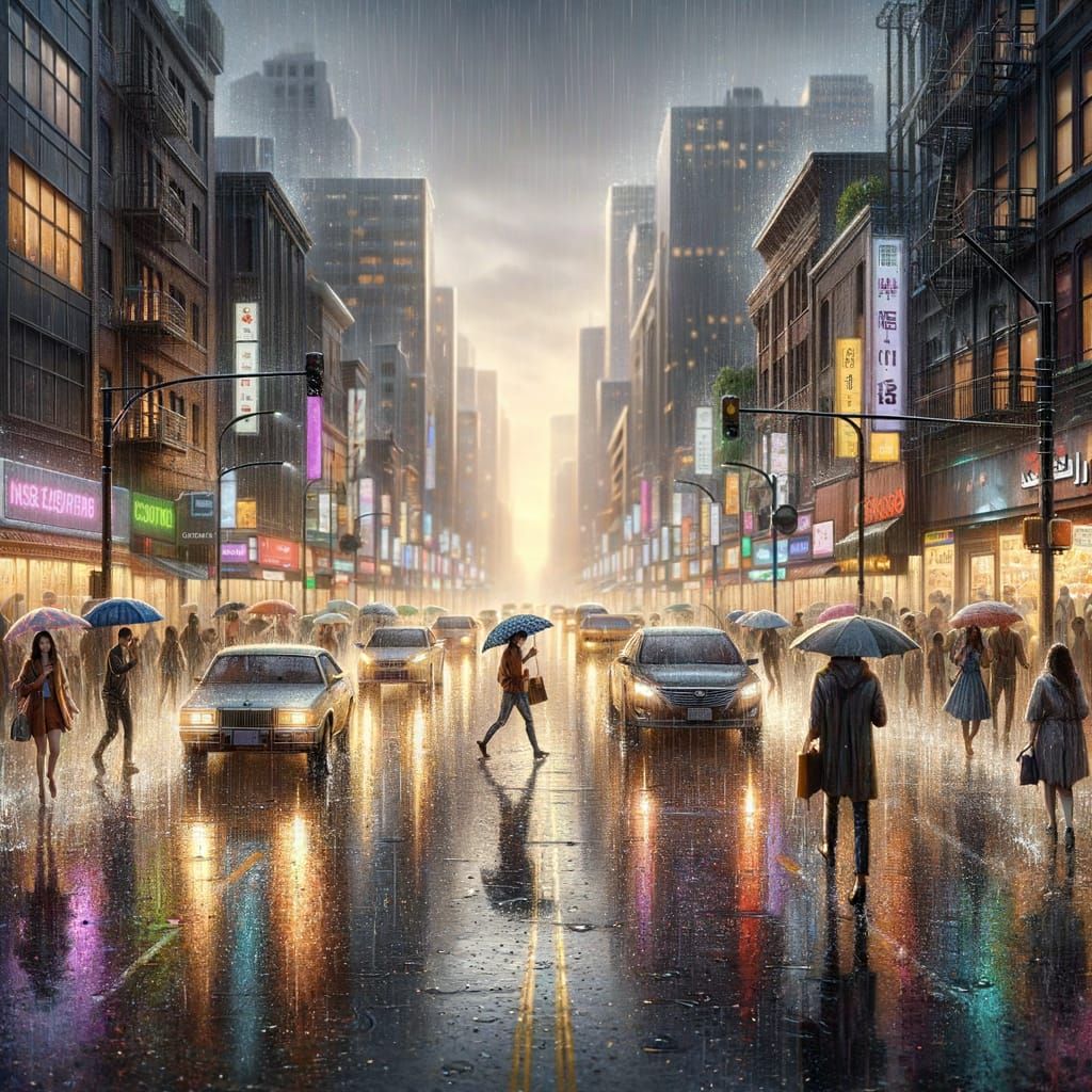 Rainy City Street Scene