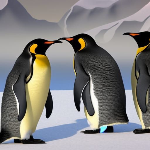 Emperor Penguin: Hyperrealistic Splash Art with Volumetric L...