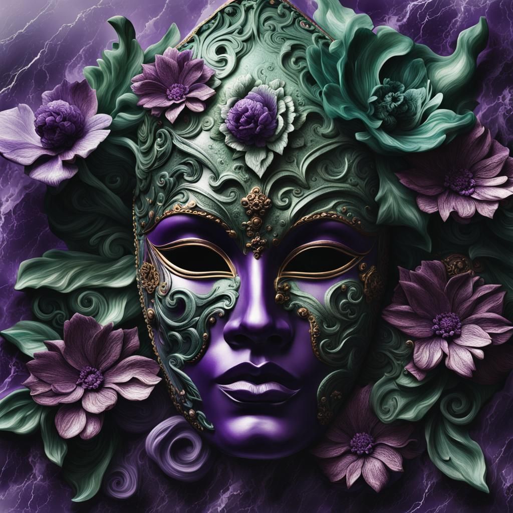 Detailed Marble Venice Mask with Floral Accents