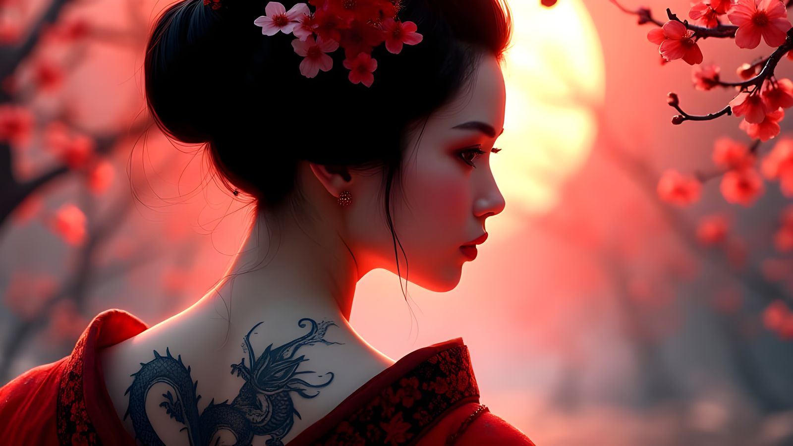 Elegant Geisha with Dragon Tattoo