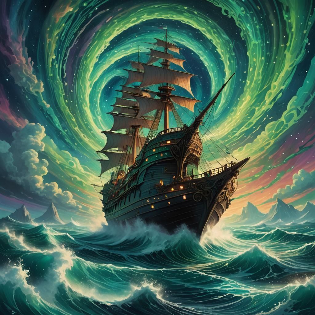 Mystical Ship Sails Through Oceanic Energy