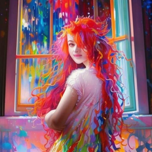 Ethereal Red-Haired Girl in Anime Art Style