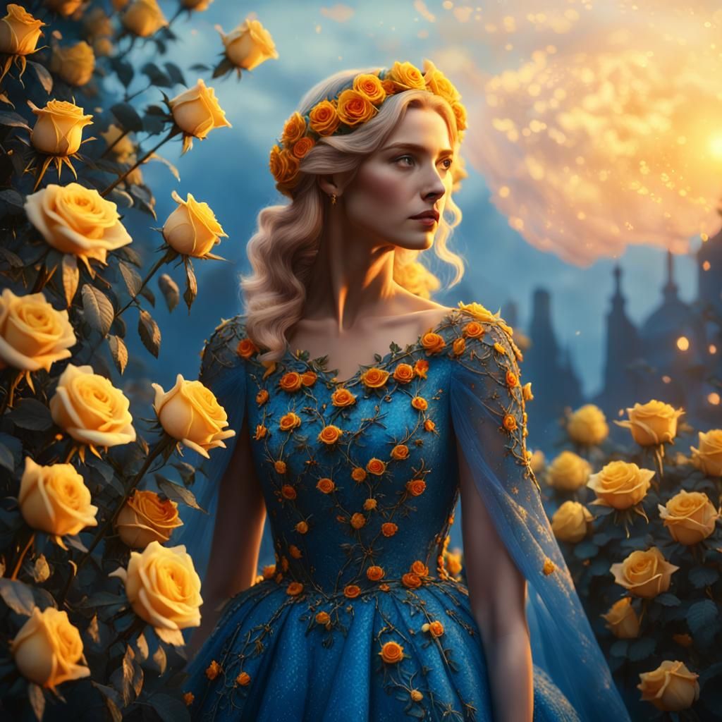 Woman in Roses at Sunrise: Digital Matte Painting
