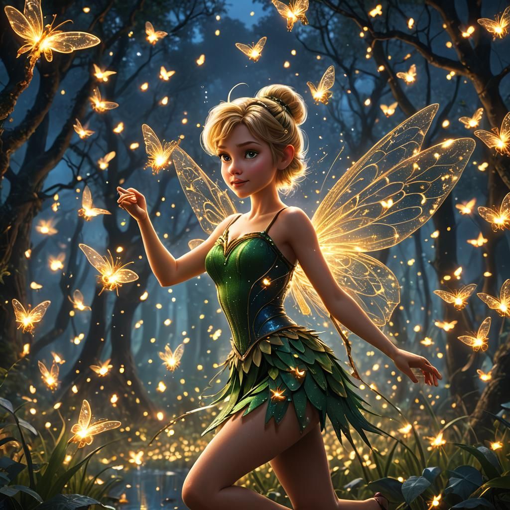 Tinkerbell with Fireflies: Fantasy Concept Art
