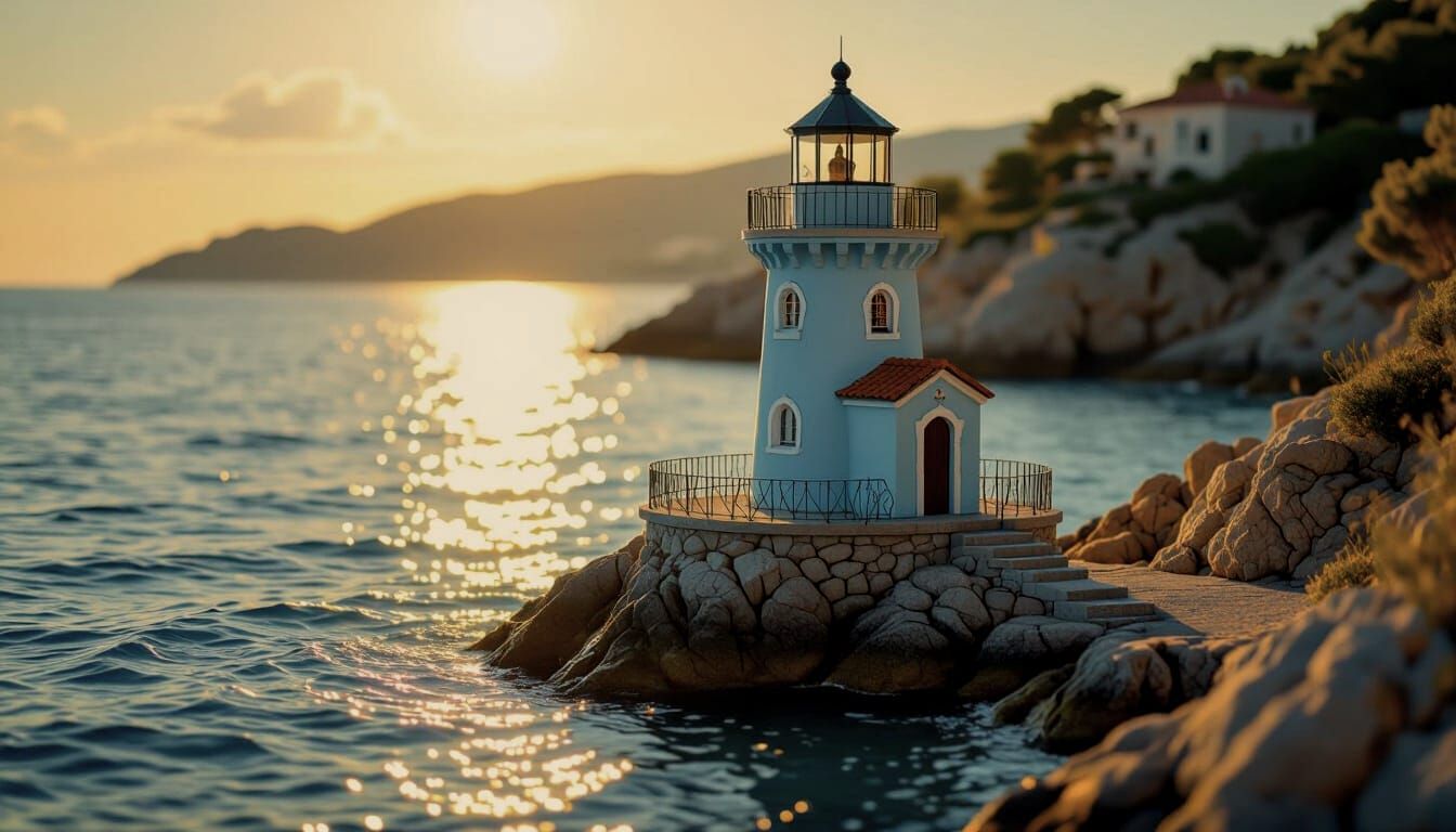Quaint Rococo Lighthouse on the Mediterranean Coast