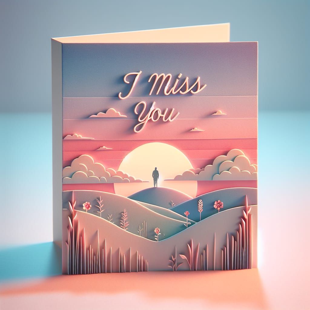 Origami 'Miss You' Card at Sunset