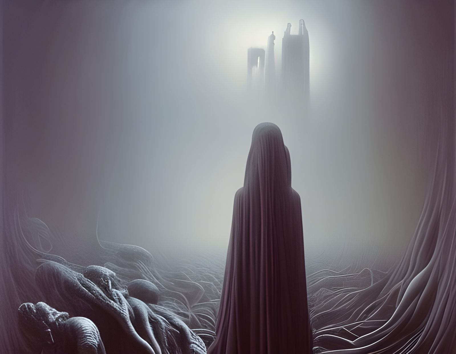 Surreal Visions in Fog: A Dark Academia Landscape
