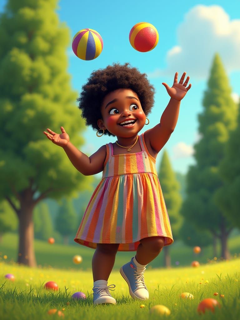 Joyful Child Juggling in a Sunny Park