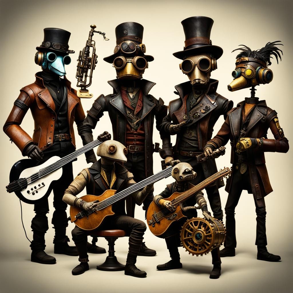Music band of steampunk Puppets