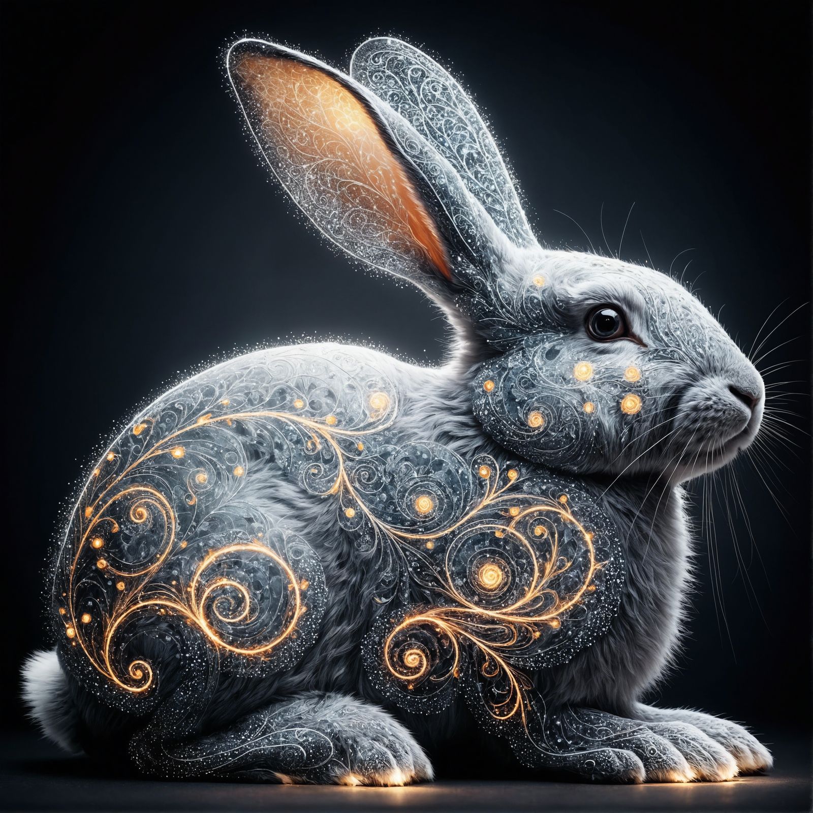 Luminous Rabbit Portrait with Spiritual Light Patterns
