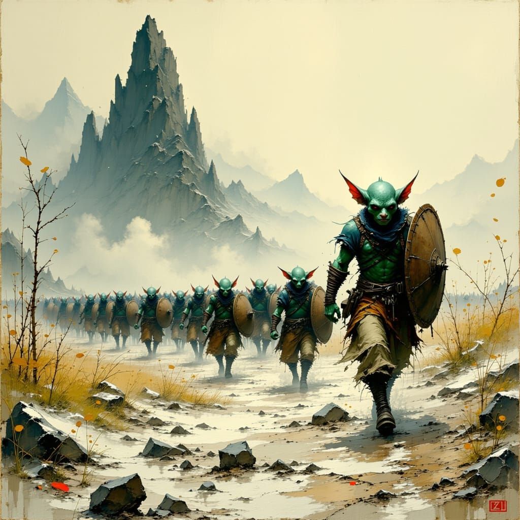 Goblin Horde Rushes Forward in Gritty Fantasy Style