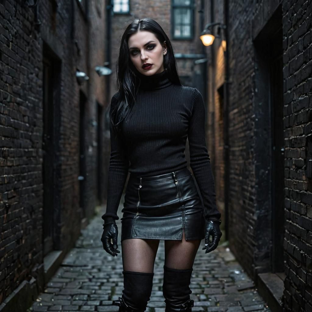 Goth Vampire Woman in Black Leather Jacket