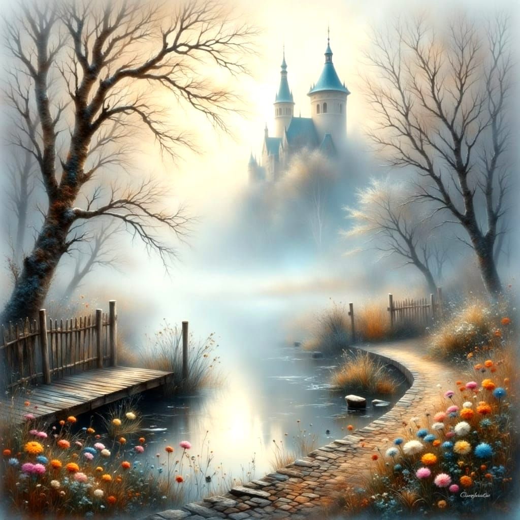 Castle Emerging from Soft, Ethereal Mist