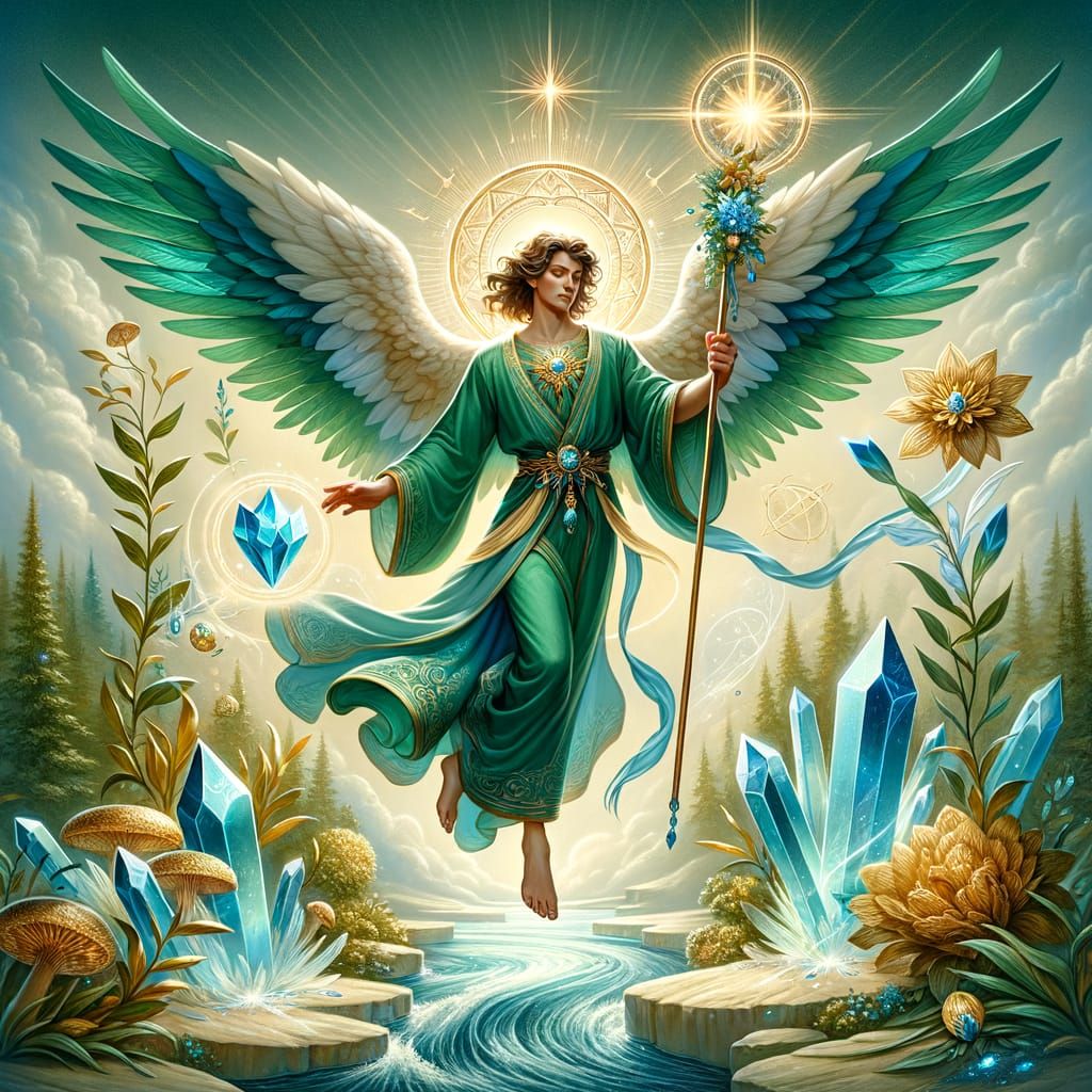 Archangel Raphael in Emerald Robes with Healing Staff