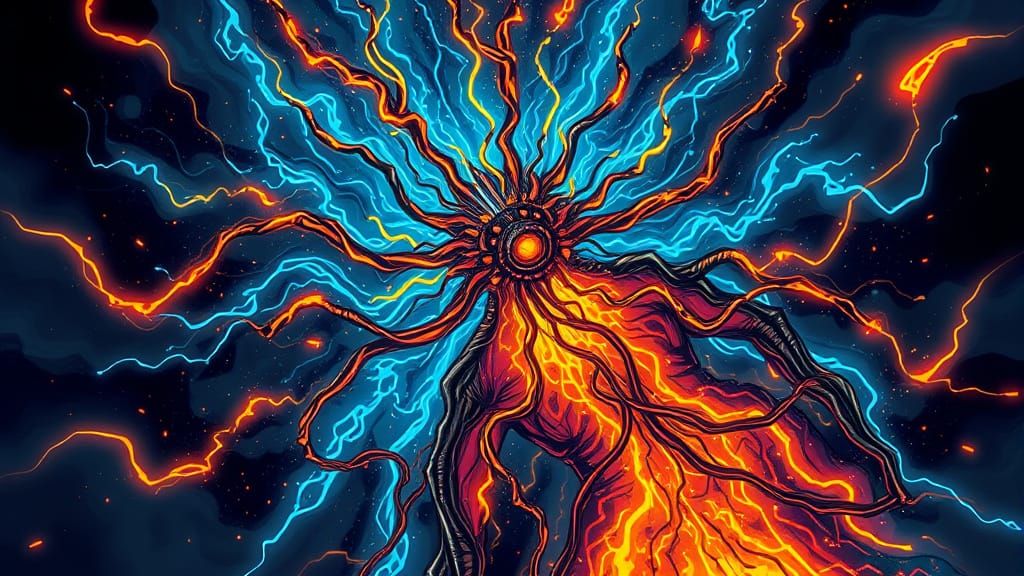 Ethereal Chaos Entity in Cyberpunk Aesthetic