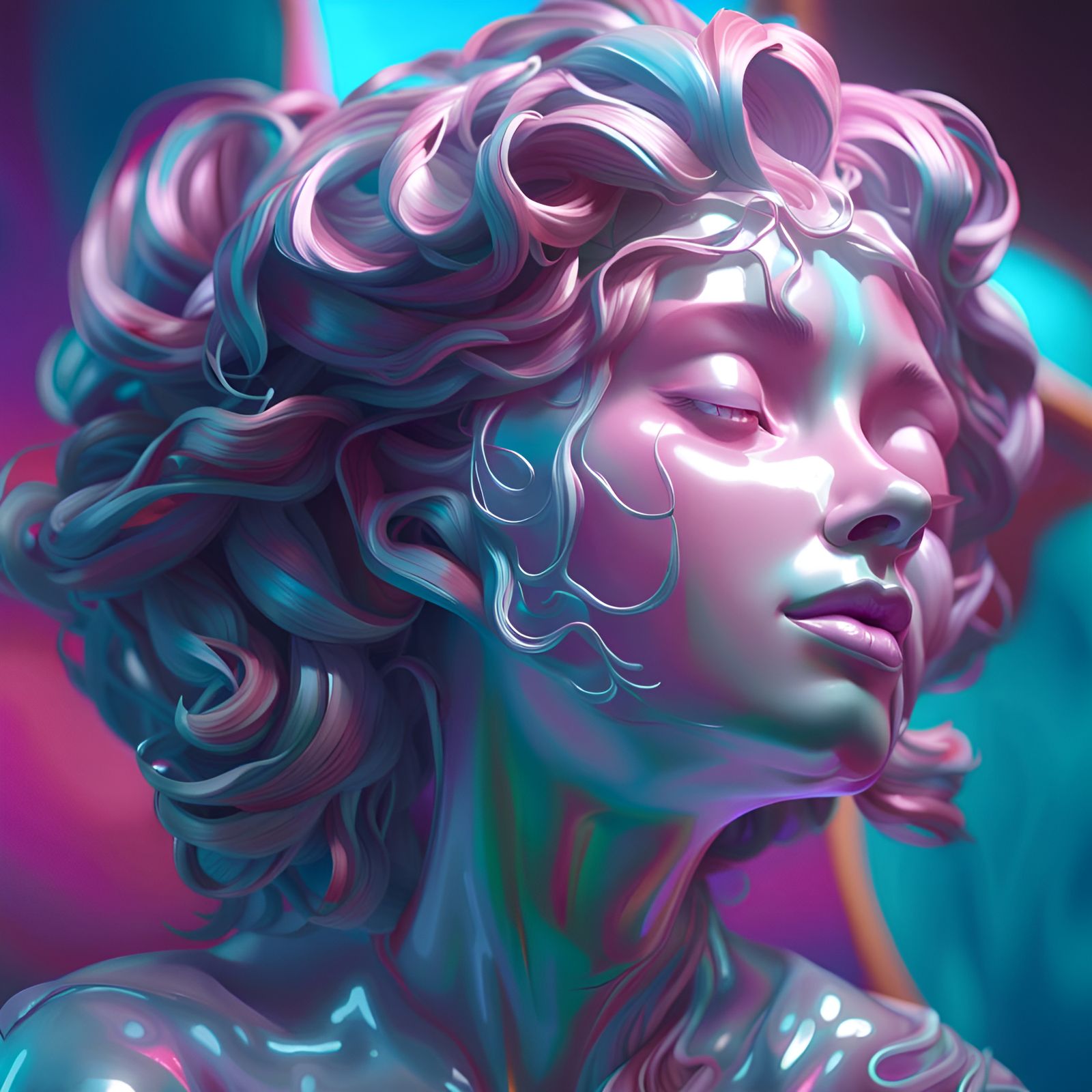 Vaporwave Sculpture Portrait in Bellmer Style