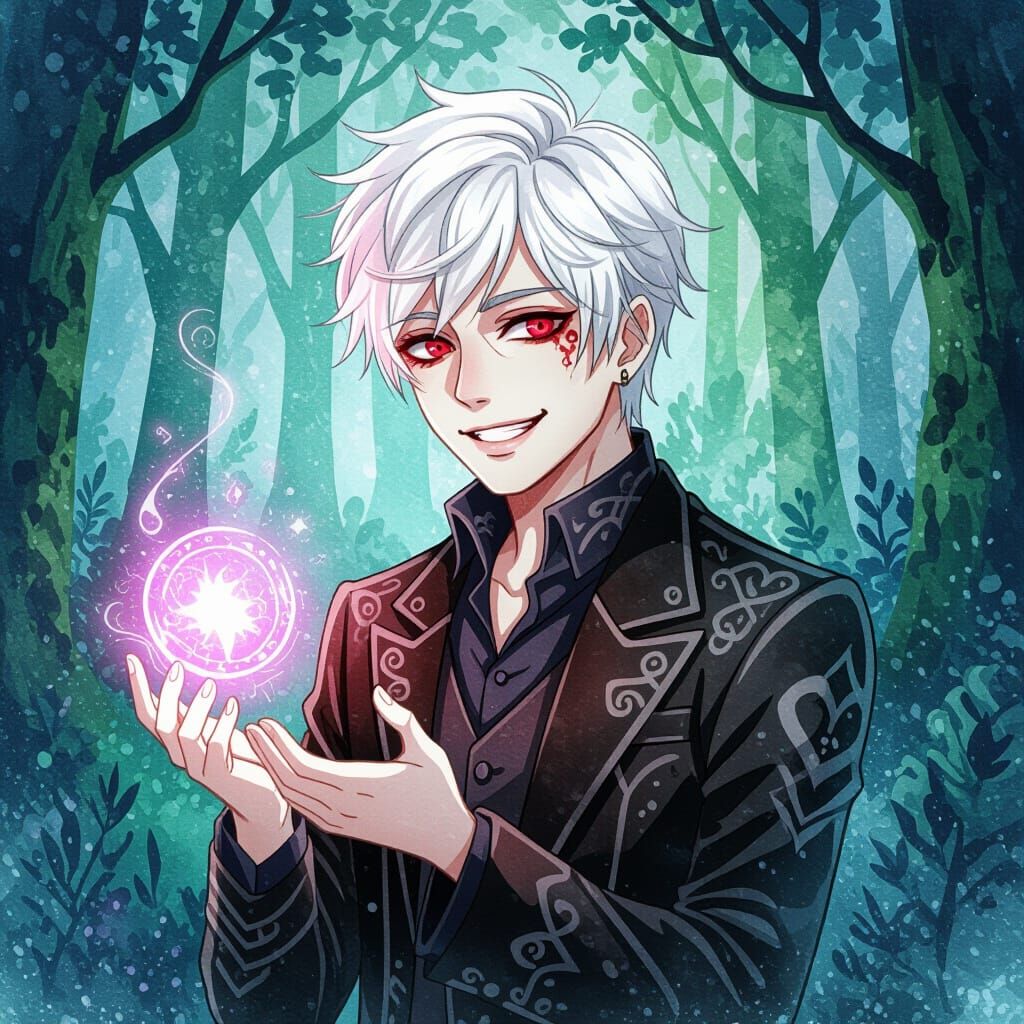Gothic Mage Playing With Magic in Enchanted Forest