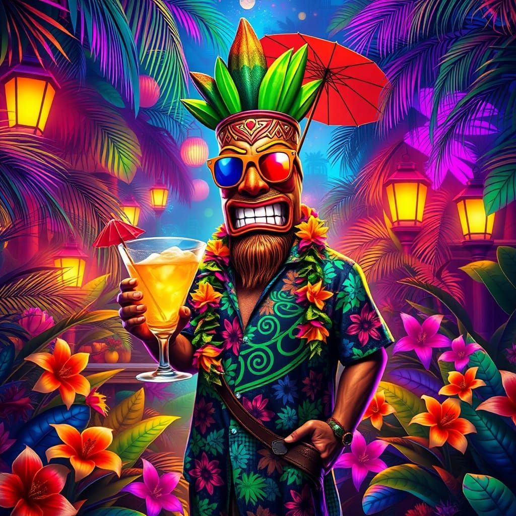 Lush Neon Jungle Tiki Party, Digital Painting