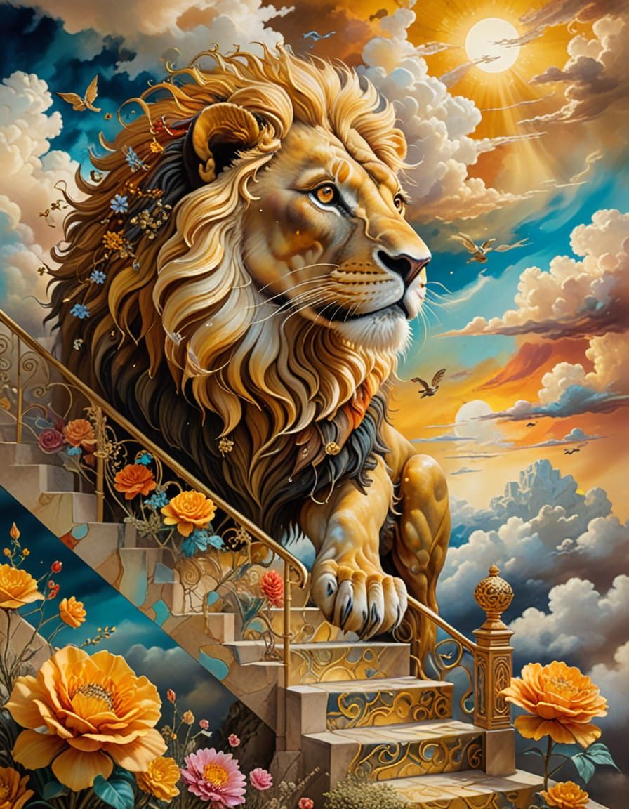 Surreal Staircase to Heaven: A Salvador Dali-esque Painting