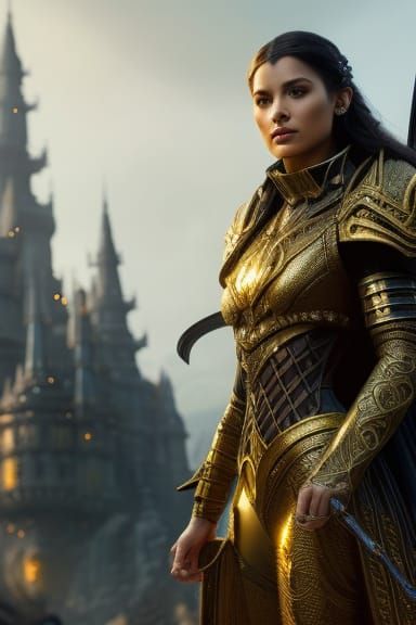 Medieval Woman Portrait in Elaborate Armor