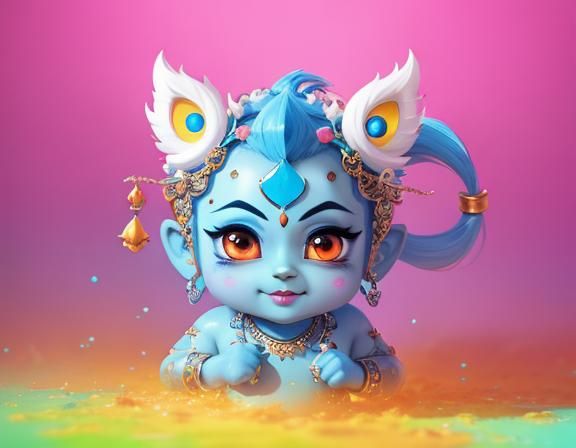 Cute Krishna Kawaii Character in Colorful Style