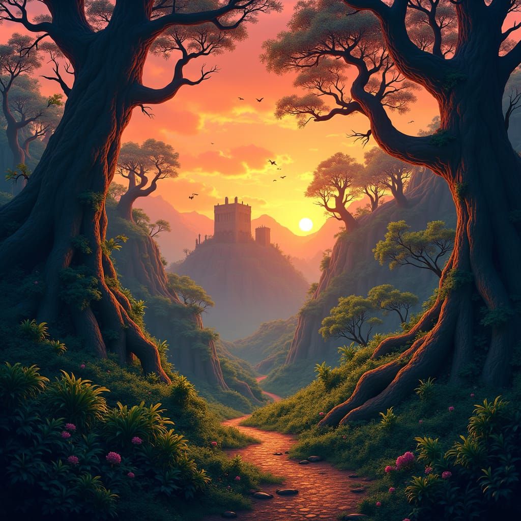 Mysterious Jungle Fort at Twilight: An 8k Matte Painting