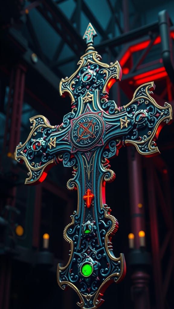 Cyberpunk Warhammer40K Cross Weapon of Ancient Power