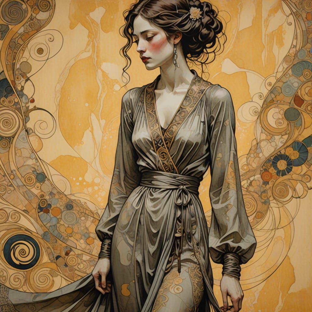 Elegant Woman in Flowing Gown with Subtle Texture