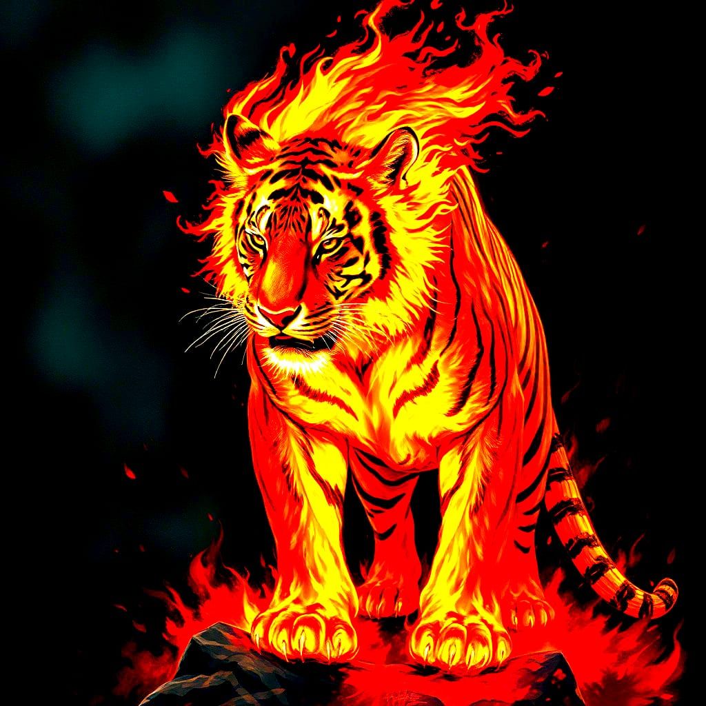 Adorable Tiger Made of Flames