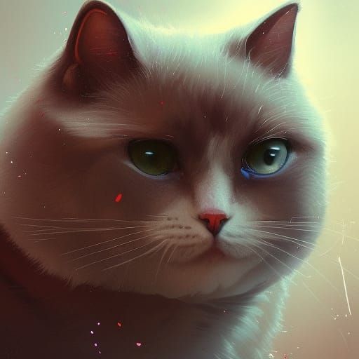 Chubby Cat Portrait in Hyperdetailed Digital Art Style